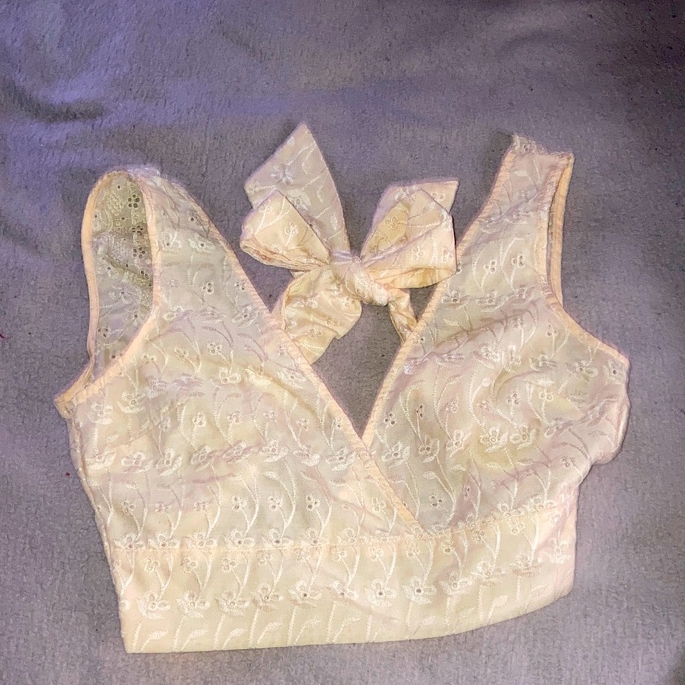 Yellow lace crop top